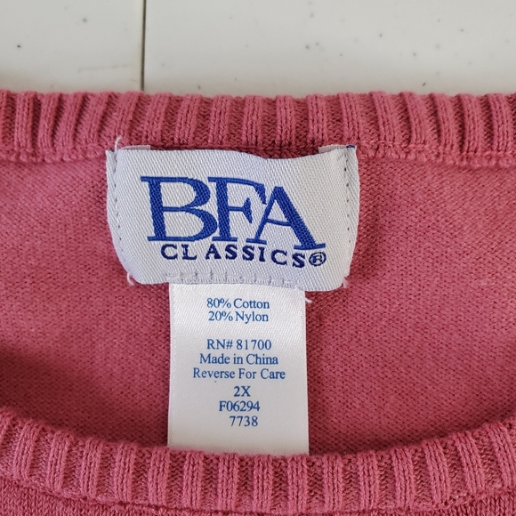 BFA Classics Pink Cotton Blend Sweater Size 2X Ribbed Trim Soft Pullover Knit - Picture 7 of 9